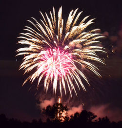 Low angle view of firework display at night