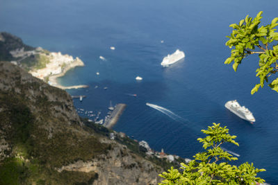 High angle view of sea and mountains