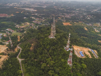 High angle view of trees and buildings