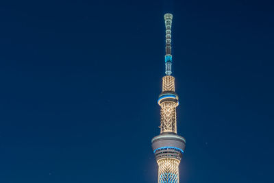 View of illuminated tokyo sky tree against sky at night