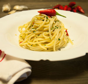 Close-up of noodles in plate