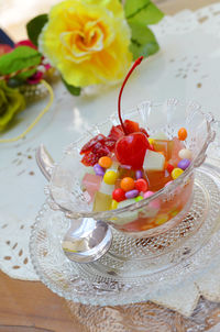 High angle view of cake on table