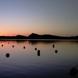 Scenic view of lake at sunset