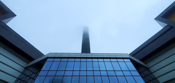 Low angle view of modern building against clear sky