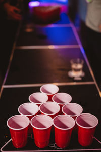 High angle view of multi colored lights on table