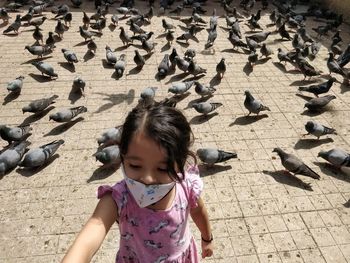 Full length of woman and birds