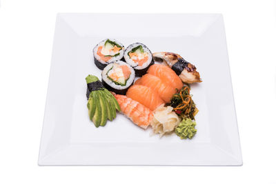 High angle view of sushi in plate