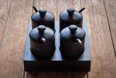 High angle view of eggs on table