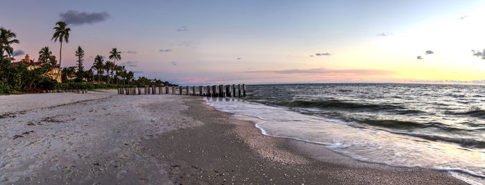 Scenic view of beach during sunset