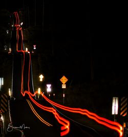 Light trails on road at night