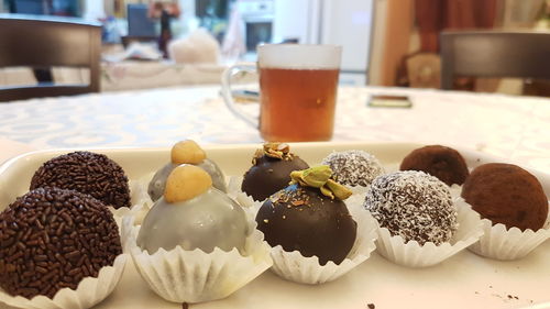 Close-up of cupcakes on table