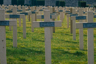 View of cross in cemetery