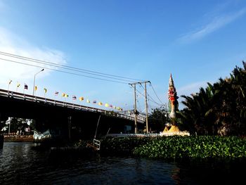 Low angle view of bridge over river against sky