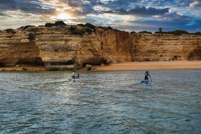 Boat trip along the coast of algarve, portugal with the famous rocks and caves