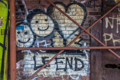 Close-up of graffiti on abandoned building