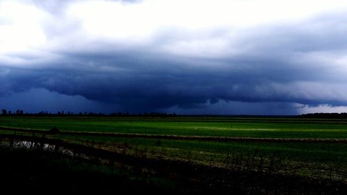 Scenic view of field against cloudy sky