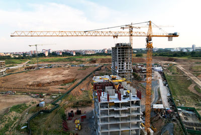 High angle view of construction site against sky