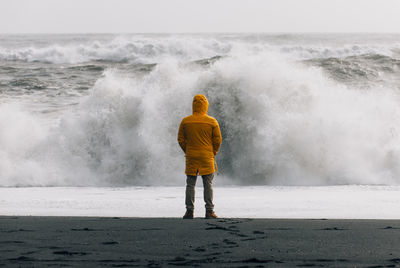 Rear view of man standing on beach