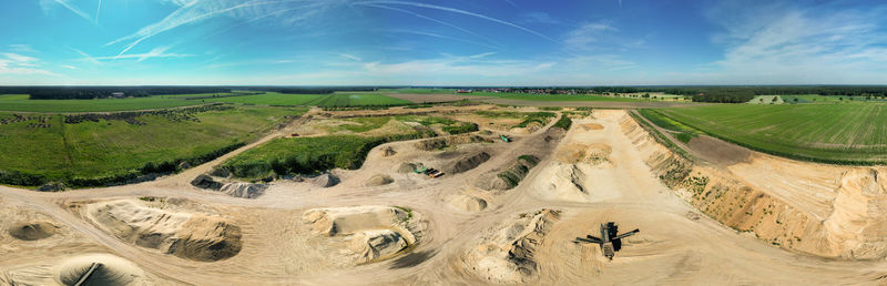 180 degree cylinder panorama from composite aerial photos of a sand pit in northern germany