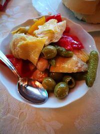 High angle view of food in plate