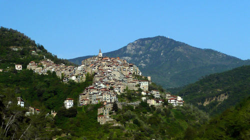 High angle view of townscape and buildings against sky