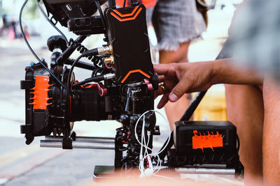 Close-up of photographing equipment outdoors