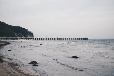 Scenic view of beach against clear sky