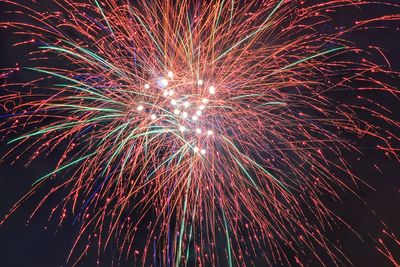 Low angle view of firework display at night