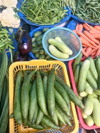 High angle view of various vegetables for sale at market