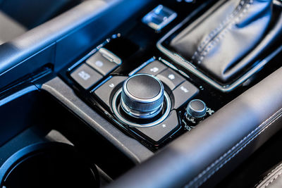 High angle view of controls in car