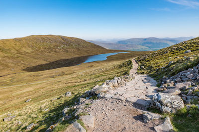 Beautiful landscape view at lochan meall an t-suidhe from the ben nevis hike path, fort william