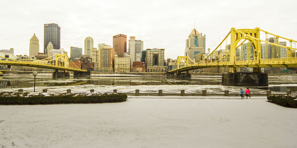 City skyline with river in background