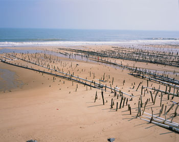 Scenic view of beach against clear sky