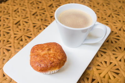 High angle view of coffee on table