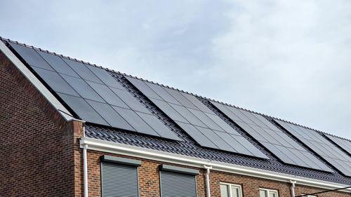 Low angle view of solar panel against sky