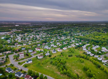 High angle view of townscape against sky