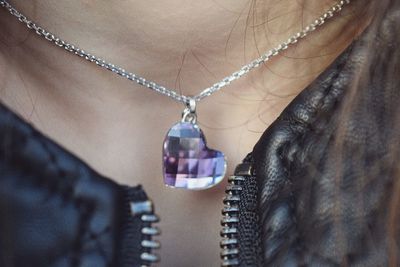 Close-up of woman diamond necklace