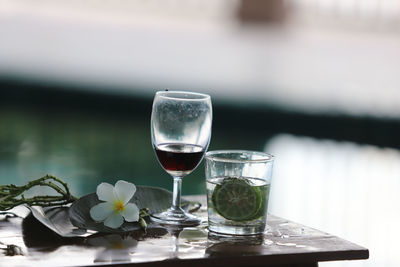 Glass of water on table