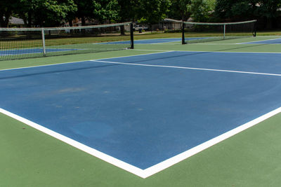 High angle view of empty deck chairs