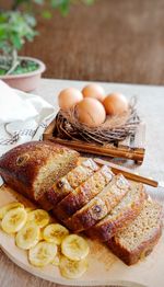 High angle view of breakfast on table