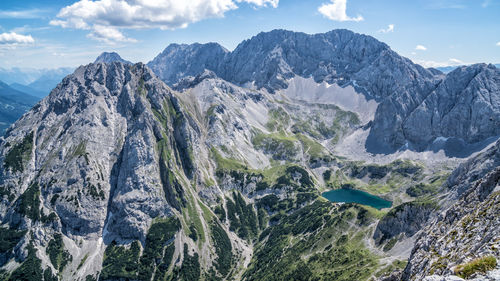 Panoramic view of mountain range against sky