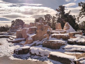 Scenic view of landscape against sky during winter