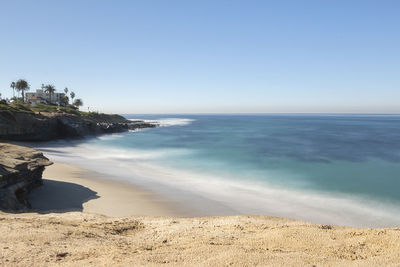 Scenic view of sea against clear sky