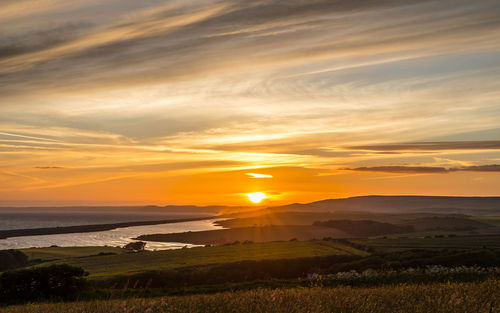 Sunset at sea barn farm, fleet, weymouth, uk