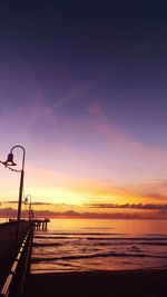 Scenic view of beach against sky during sunset