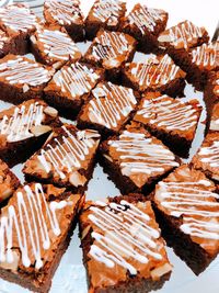 High angle view of chocolate cake in plate