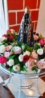 High angle view of roses on table