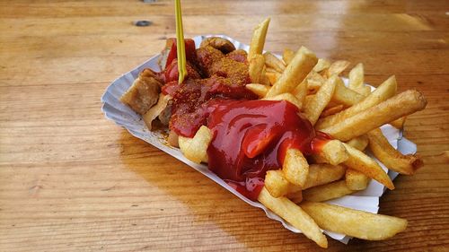 High angle view of food on table