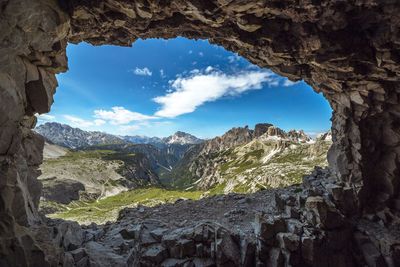 Dolomite panorama from gallery in italian alps, trentino, italy