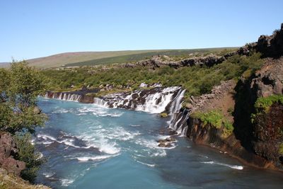 Scenic view of sea against clear sky